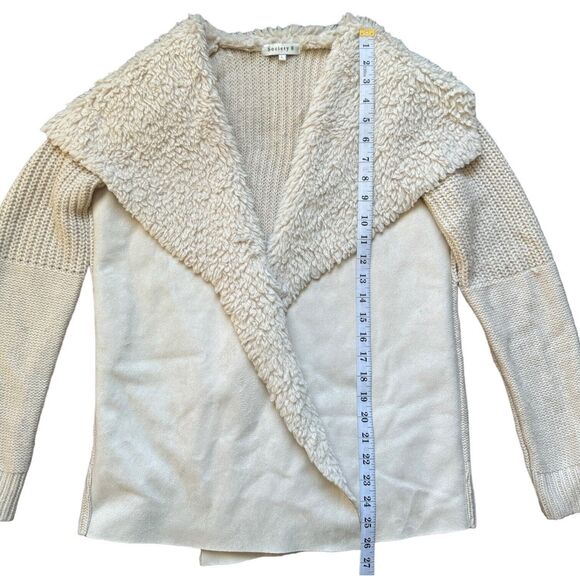 Society 8 Womens Large Jacket Open Front Fleece Collar Faux Suede & Knit Sweater - Picture 8 of 12